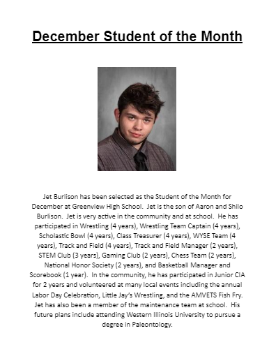 December Student of the Month 